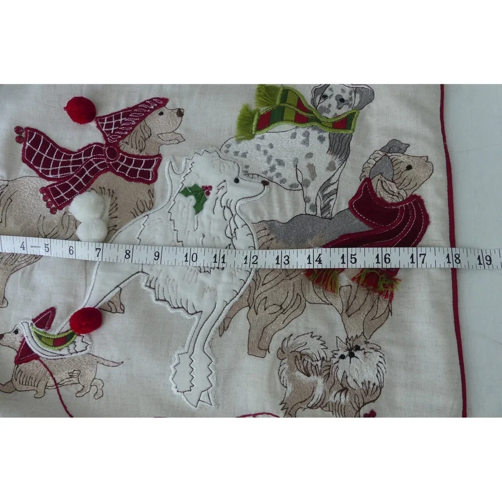 Pier 1 Imports Christmas Dogs Embroidered Throw Pillow Cover Red Cream 18x18 - Picture 7 of 10